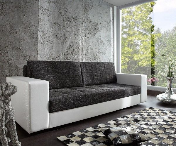 DELIFE Schlafsofa Giorgio 250x100 Weiss Schwarz mit Bettkasten, Schlafsofas DELIFE Schlafsofa Giorgio 250x100 Weiss Schwarz mit Bettkasten, Schlafsofas