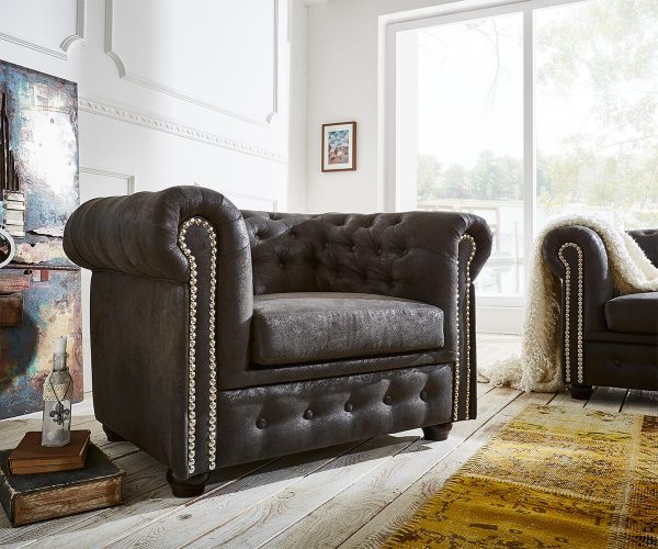 DELIFE Sessel Chesterfield 110x92 cm Anthrazit Antik Optik, Relaxsessel DELIFE Sessel Chesterfield 110x92 cm Anthrazit Antik Optik, Relaxsessel