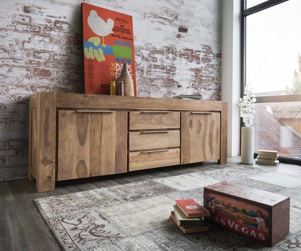 DELIFE Sideboard Blokk 220 cm Sheesham Natur 2 Türen Massiv, Sideboards DELIFE Sideboard Blokk 220 cm Sheesham Natur 2 Türen Massiv, Sideboards