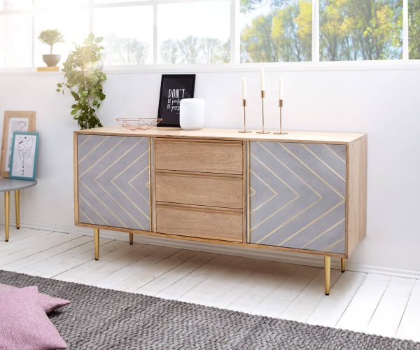DELIFE Sideboard Metropolitan 160 cm Mango Natur 2 Türen Beton Messing, Sideboards DELIFE Sideboard Metropolitan 160 cm Mango Natur 2 Türen Beton Messing, Sideboards