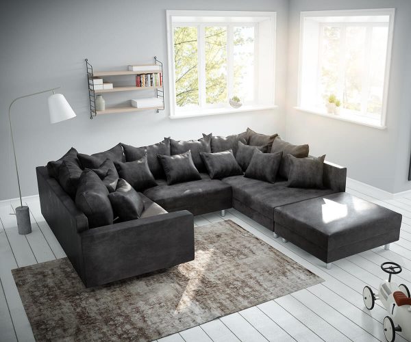 DELIFE Wohnlandschaft Clovis Anthrazit Antik Optik modular Hocker Armlehne, Design Wohnlandschaften, Couch Loft, Modulsofa, modular DELIFE Wohnlandschaft Clovis Anthrazit Antik Optik modular Hocker Armlehne, Design Wohnlandschaften, Couch Loft, Modulsofa, modular