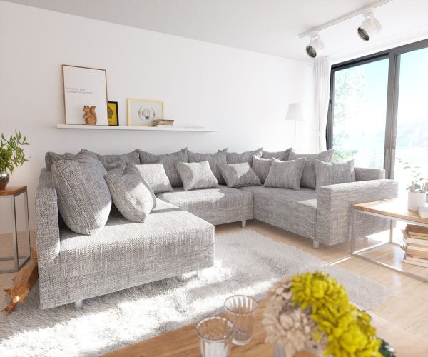 DELIFE Wohnlandschaft Clovis Hellgrau Strukturstoff mit Armlehne Modulsofa, Design Wohnlandschaften, Couch Loft, Modulsofa, modular DELIFE Wohnlandschaft Clovis Hellgrau Strukturstoff mit Armlehne Modulsofa, Design Wohnlandschaften, Couch Loft, Modulsofa, modular