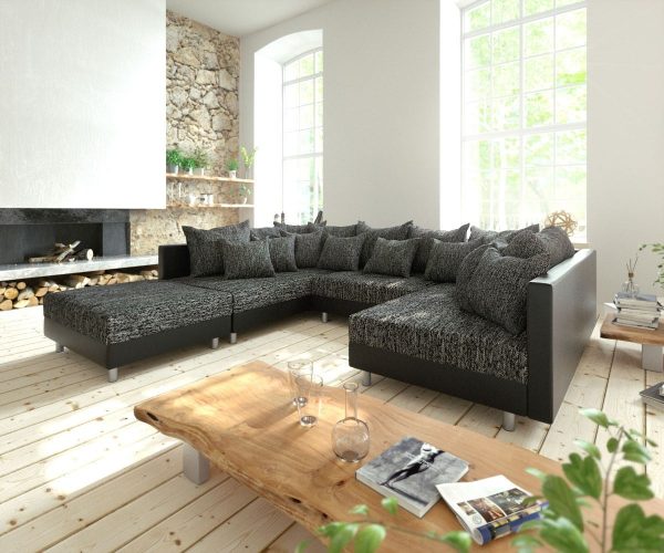 DELIFE Wohnlandschaft Clovis Schwarz Modulsofa mit Hocker, Design Wohnlandschaften, Couch Loft, Modulsofa, modular DELIFE Wohnlandschaft Clovis Schwarz Modulsofa mit Hocker, Design Wohnlandschaften, Couch Loft, Modulsofa, modular