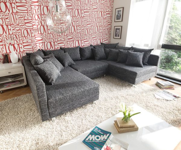 DELIFE Wohnlandschaft Clovis Schwarz Strukturstoff mit Hocker Modulsofa, Design Wohnlandschaften, Couch Loft, Modulsofa, modular DELIFE Wohnlandschaft Clovis Schwarz Strukturstoff mit Hocker Modulsofa, Design Wohnlandschaften, Couch Loft, Modulsofa, modular