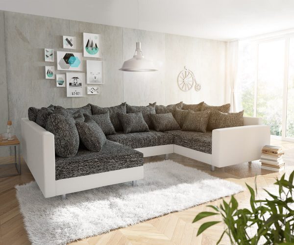 DELIFE Wohnlandschaft Clovis Weiss Schwarz mit Armlehne, Design Wohnlandschaften, Couch Loft, Modulsofa, modular DELIFE Wohnlandschaft Clovis Weiss Schwarz mit Armlehne, Design Wohnlandschaften, Couch Loft, Modulsofa, modular