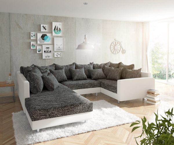DELIFE Wohnlandschaft Clovis Weiss Schwarz mit Hocker und Armlehne, Design Wohnlandschaften, Couch Loft, Modulsofa, modular DELIFE Wohnlandschaft Clovis Weiss Schwarz mit Hocker und Armlehne, Design Wohnlandschaften, Couch Loft, Modulsofa, modular