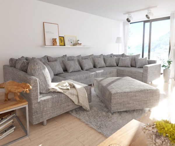 DELIFE Wohnlandschaft Clovis XL Hellgrau Strukturstoff Hocker Armlehne Modul, Design Wohnlandschaften, Couch Loft, Modulsofa, modular DELIFE Wohnlandschaft Clovis XL Hellgrau Strukturstoff Hocker Armlehne Modul, Design Wohnlandschaften, Couch Loft, Modulsofa, modular