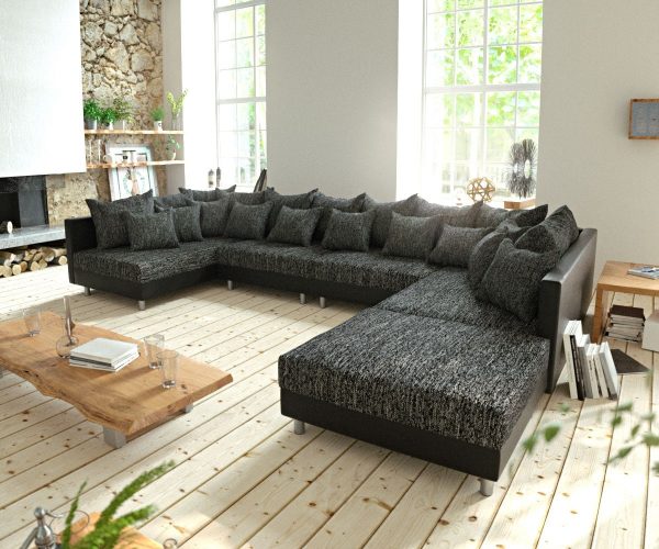 DELIFE Wohnlandschaft Clovis XL Schwarz Modulsofa mit Hocker, Design Wohnlandschaften, Couch Loft, Modulsofa, modular DELIFE Wohnlandschaft Clovis XL Schwarz Modulsofa mit Hocker, Design Wohnlandschaften, Couch Loft, Modulsofa, modular