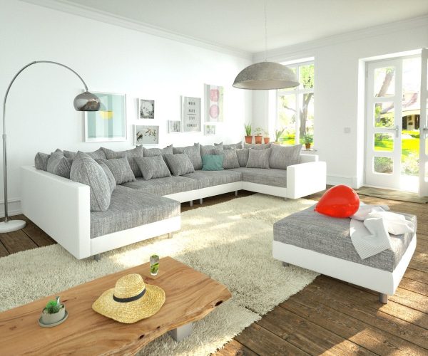DELIFE Wohnlandschaft Clovis XL Weiss Hellgrau Hocker Armlehne modular, Design Wohnlandschaften, Couch Loft, Modulsofa, modular DELIFE Wohnlandschaft Clovis XL Weiss Hellgrau Hocker Armlehne modular, Design Wohnlandschaften, Couch Loft, Modulsofa, modular