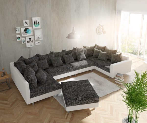 DELIFE Wohnlandschaft Clovis XL Weiss Schwarz Hocker Armlehne modular, Design Wohnlandschaften, Couch Loft, Modulsofa, modular DELIFE Wohnlandschaft Clovis XL Weiss Schwarz Hocker Armlehne modular, Design Wohnlandschaften, Couch Loft, Modulsofa, modular