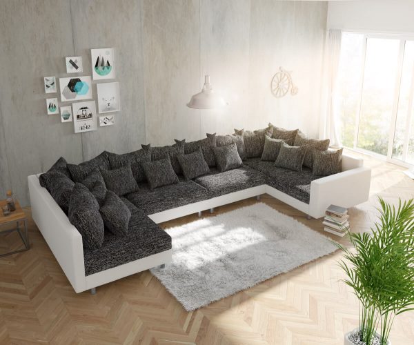DELIFE Wohnlandschaft Clovis XL Weiss Schwarz mit Armlehne modular, Design Wohnlandschaften, Couch Loft, Modulsofa, modular DELIFE Wohnlandschaft Clovis XL Weiss Schwarz mit Armlehne modular, Design Wohnlandschaften, Couch Loft, Modulsofa, modular
