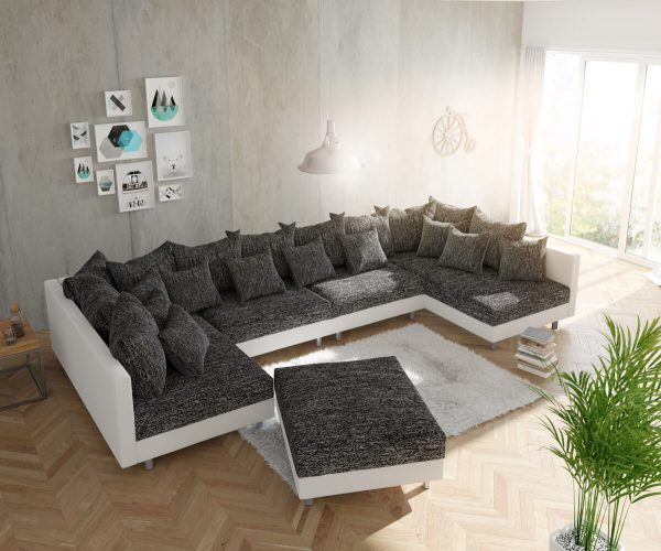 DELIFE Wohnlandschaft Clovis XL Weiss Schwarz mit Hocker modular, Design Wohnlandschaften, Couch Loft, Modulsofa, modular DELIFE Wohnlandschaft Clovis XL Weiss Schwarz mit Hocker modular, Design Wohnlandschaften, Couch Loft, Modulsofa, modular