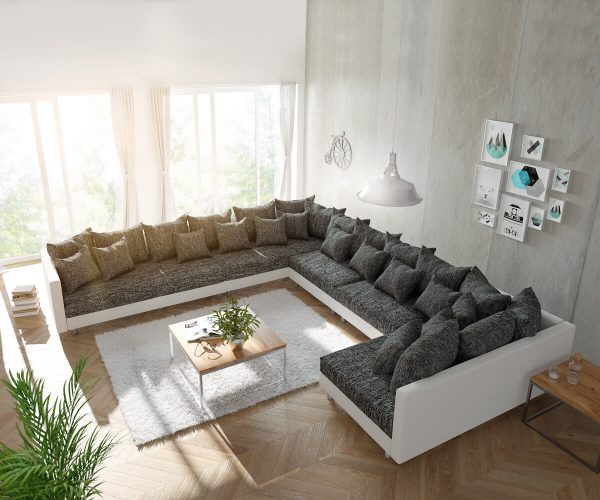 DELIFE Wohnlandschaft Clovis XXL Weiss Schwarz Ottomane Links, Design Wohnlandschaften, Couch Loft, Modulsofa, modular DELIFE Wohnlandschaft Clovis XXL Weiss Schwarz Ottomane Links, Design Wohnlandschaften, Couch Loft, Modulsofa, modular