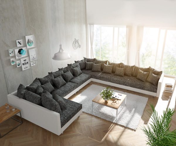 DELIFE Wohnlandschaft Clovis XXL Weiss Schwarz Ottomane Rechts, Design Wohnlandschaften, Couch Loft, Modulsofa, modular DELIFE Wohnlandschaft Clovis XXL Weiss Schwarz Ottomane Rechts, Design Wohnlandschaften, Couch Loft, Modulsofa, modular