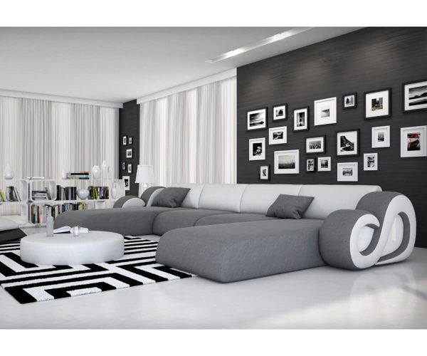 DELIFE Wohnlandschaft Constanza 485x242 cm Weiss Grau mit LED, Wohnlandschaften DELIFE Wohnlandschaft Constanza 485x242 cm Weiss Grau mit LED, Wohnlandschaften