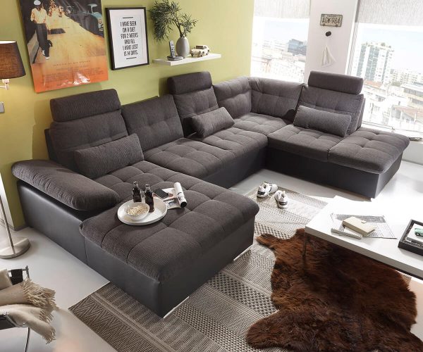 DELIFE Wohnlandschaft Jerrica 325x220 Grau Schwarz Schlaffunktion, Wohnlandschaften DELIFE Wohnlandschaft Jerrica 325x220 Grau Schwarz Schlaffunktion, Wohnlandschaften
