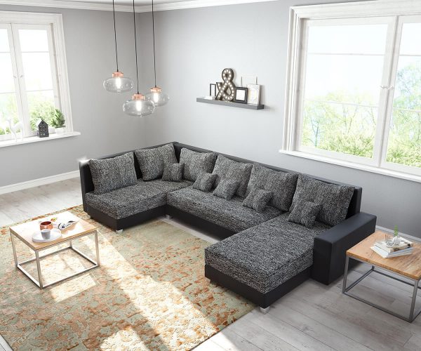DELIFE Wohnlandschaft Panama Schwarz Ottomane links Longchair rechts Modulsofa, Wohnlandschaften DELIFE Wohnlandschaft Panama Schwarz Ottomane links Longchair rechts Modulsofa, Wohnlandschaften