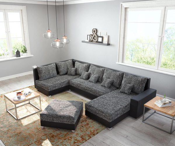 DELIFE Wohnlandschaft Panama Schwarz Ottomane links Longchair rechts mit Hocker Modulsofa, Wohnlandschaften DELIFE Wohnlandschaft Panama Schwarz Ottomane links Longchair rechts mit Hocker Modulsofa, Wohnlandschaften
