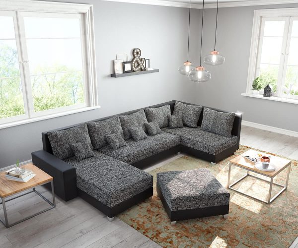 DELIFE Wohnlandschaft Panama Schwarz Ottomane rechts Longchair links mit Hocker Modulsofa, Wohnlandschaften DELIFE Wohnlandschaft Panama Schwarz Ottomane rechts Longchair links mit Hocker Modulsofa, Wohnlandschaften