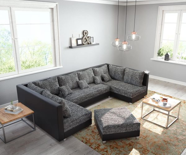 DELIFE Wohnlandschaft Panama Schwarz mit Hocker Modulsofa, Wohnlandschaften DELIFE Wohnlandschaft Panama Schwarz mit Hocker Modulsofa, Wohnlandschaften