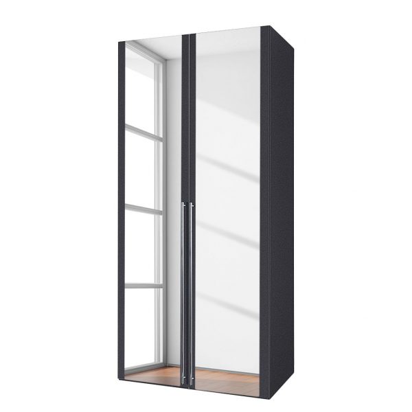 Drehtürenschrank Brooklyn VII - Graphit/Spiegel - 100 cm (2-türig) - 216 cm Drehtürenschrank Brooklyn VII - Graphit/Spiegel - 100 cm (2-türig) - 216 cm