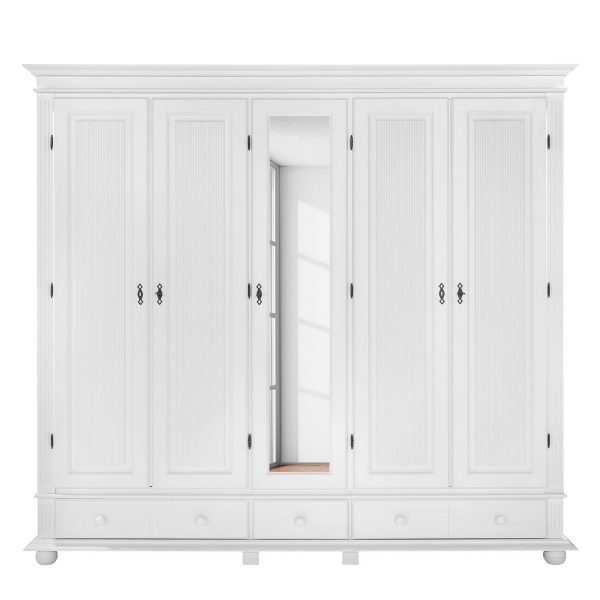 Drehtürenschrank Friedrich IV - Fichte massiv - Weiß - 242 cm (5-türig) Drehtürenschrank Friedrich IV - Fichte massiv - Weiß - 242 cm (5-türig)