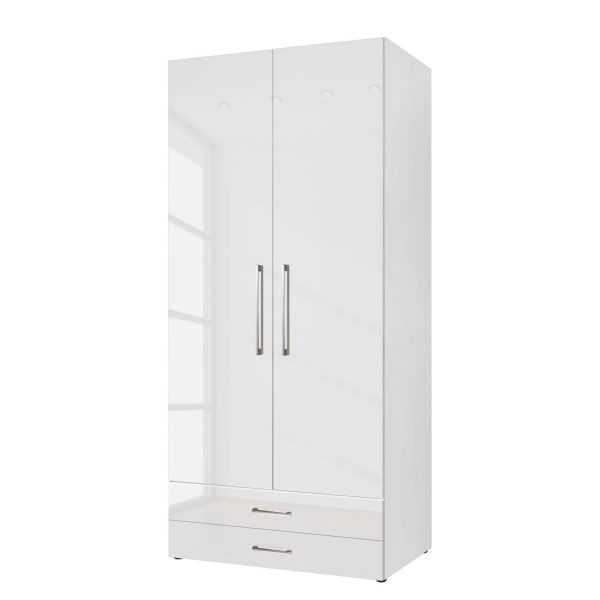 Drehtürenschrank KSW - Hochglanz Alpinweiß - 100 cm (2-türig) - 2 Schubladen Drehtürenschrank KSW - Hochglanz Alpinweiß - 100 cm (2-türig) - 2 Schubladen