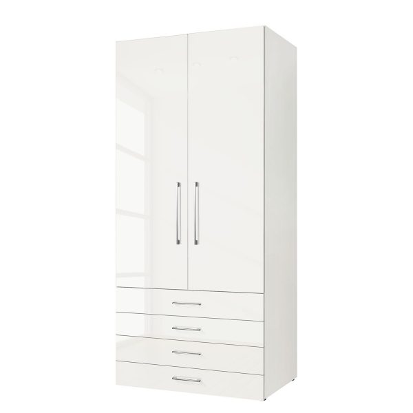 Drehtürenschrank KSW - Hochglanz Alpinweiß - 100 cm (2-türig) - 4 Schubladen Drehtürenschrank KSW - Hochglanz Alpinweiß - 100 cm (2-türig) - 4 Schubladen