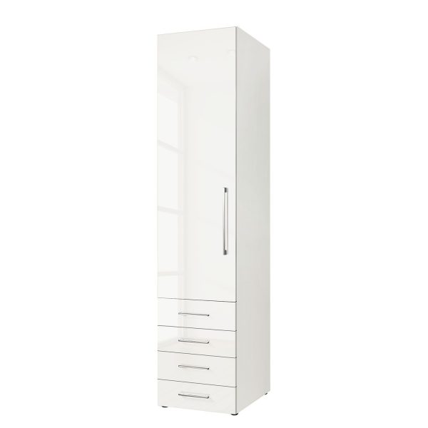 Drehtürenschrank KSW - Hochglanz Alpinweiß - 50 cm (1-türig) - Türanschlag links - 4 Schubladen Drehtürenschrank KSW - Hochglanz Alpinweiß - 50 cm (1-türig) - Türanschlag links - 4 Schubladen