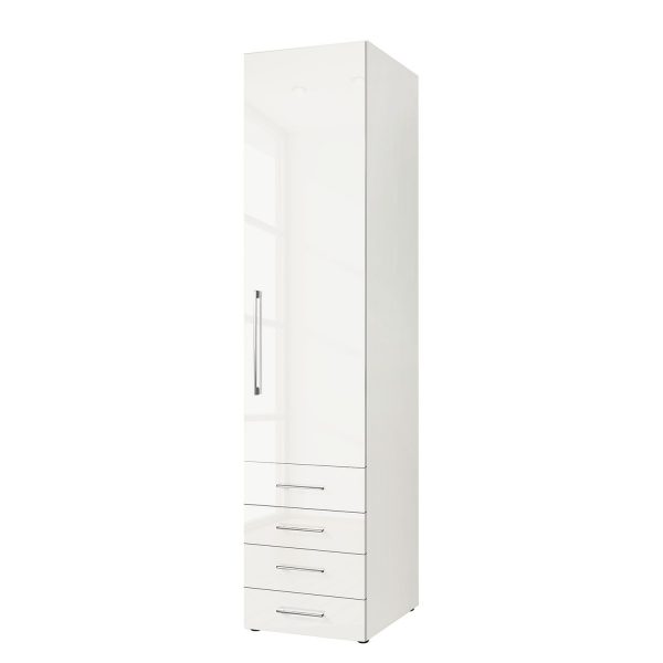Drehtürenschrank KSW - Hochglanz Alpinweiß - 50 cm (1-türig) - Türanschlag rechts - 4 Schubladen Drehtürenschrank KSW - Hochglanz Alpinweiß - 50 cm (1-türig) - Türanschlag rechts - 4 Schubladen