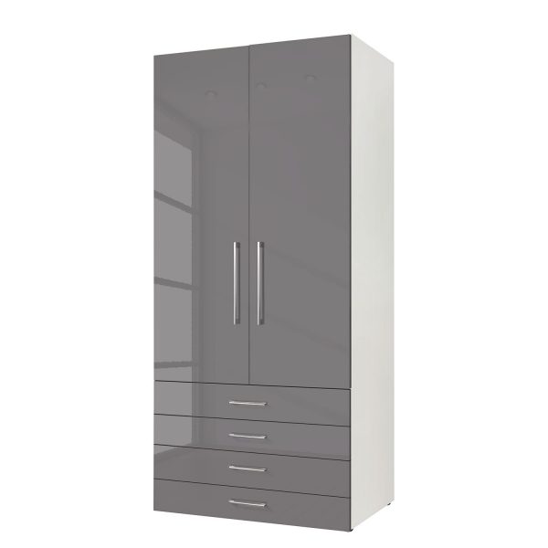 Drehtürenschrank KSW - Hochglanz Lavagrau - 100 cm (2-türig) - 4 Schubladen Drehtürenschrank KSW - Hochglanz Lavagrau - 100 cm (2-türig) - 4 Schubladen
