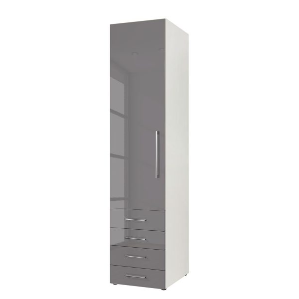 Drehtürenschrank KSW - Hochglanz Lavagrau - 50 cm (1-türig) - Türanschlag links - 4 Schubladen Drehtürenschrank KSW - Hochglanz Lavagrau - 50 cm (1-türig) - Türanschlag links - 4 Schubladen