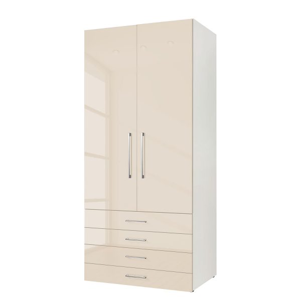 Drehtürenschrank KSW - Hochglanz Macchiato - 100 cm (2-türig) - 4 Schubladen Drehtürenschrank KSW - Hochglanz Macchiato - 100 cm (2-türig) - 4 Schubladen