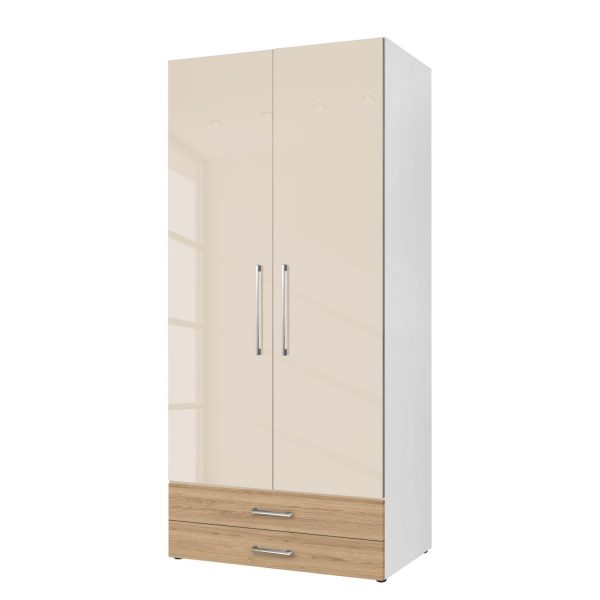 Drehtürenschrank KSW - Hochglanz Macchiato / Wildeiche - 100 cm (2-türig) - 2 Schubladen Drehtürenschrank KSW - Hochglanz Macchiato / Wildeiche - 100 cm (2-türig) - 2 Schubladen