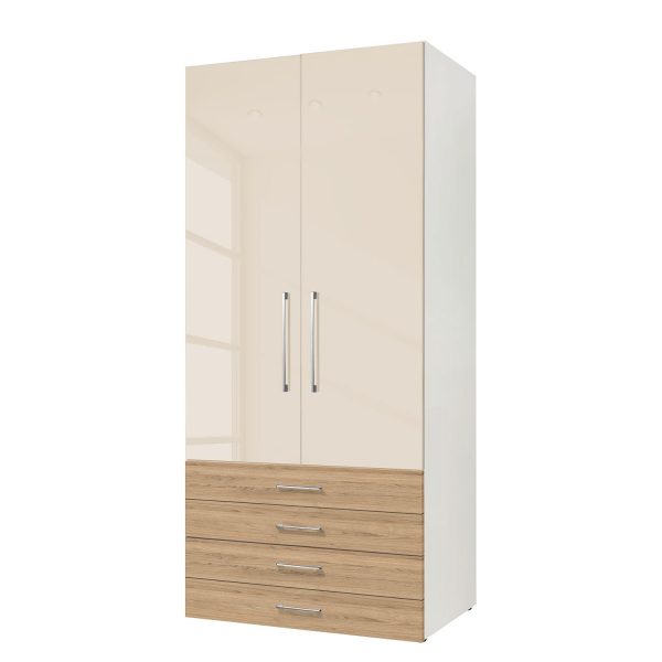 Drehtürenschrank KSW - Hochglanz Macchiato / Wildeiche - 100 cm (2-türig) - 4 Schubladen Drehtürenschrank KSW - Hochglanz Macchiato / Wildeiche - 100 cm (2-türig) - 4 Schubladen