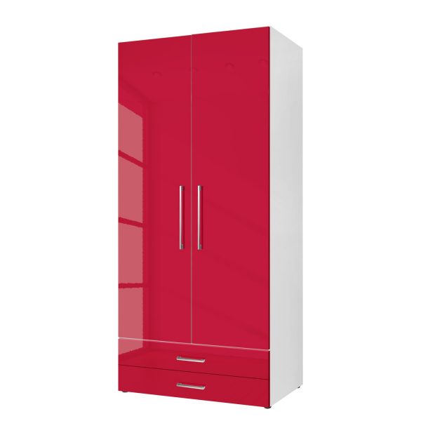 Drehtürenschrank KSW - Hochglanz Rubinrot - 100 cm (2-türig) - 2 Schubladen Drehtürenschrank KSW - Hochglanz Rubinrot - 100 cm (2-türig) - 2 Schubladen