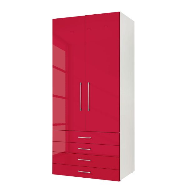 Drehtürenschrank KSW - Hochglanz Rubinrot - 100 cm (2-türig) - 4 Schubladen Drehtürenschrank KSW - Hochglanz Rubinrot - 100 cm (2-türig) - 4 Schubladen