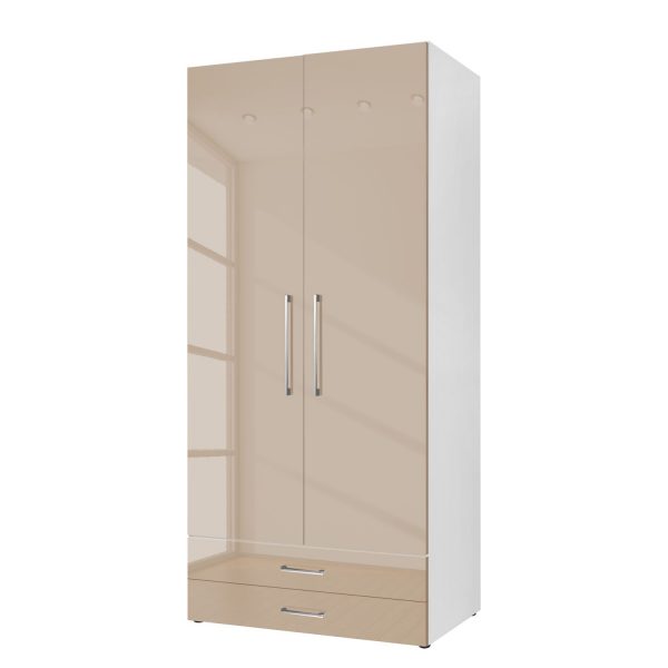 Drehtürenschrank KSW - Hochglanz Sandgrau - 100 cm (2-türig) - 2 Schubladen Drehtürenschrank KSW - Hochglanz Sandgrau - 100 cm (2-türig) - 2 Schubladen
