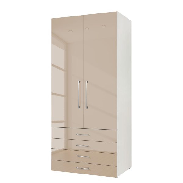 Drehtürenschrank KSW - Hochglanz Sandgrau - 100 cm (2-türig) - 4 Schubladen Drehtürenschrank KSW - Hochglanz Sandgrau - 100 cm (2-türig) - 4 Schubladen