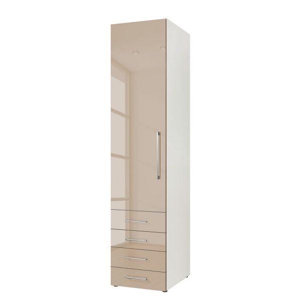 Drehtürenschrank KSW - Hochglanz Sandgrau - 50 cm (1-türig) - Türanschlag links - 4 Schubladen Drehtürenschrank KSW - Hochglanz Sandgrau - 50 cm (1-türig) - Türanschlag links - 4 Schubladen