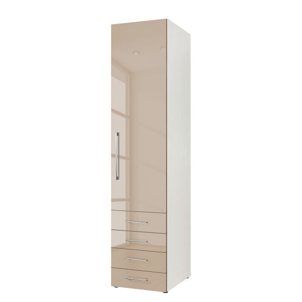 Drehtürenschrank KSW - Hochglanz Sandgrau - 50 cm (1-türig) - Türanschlag rechts - 4 Schubladen Drehtürenschrank KSW - Hochglanz Sandgrau - 50 cm (1-türig) - Türanschlag rechts - 4 Schubladen