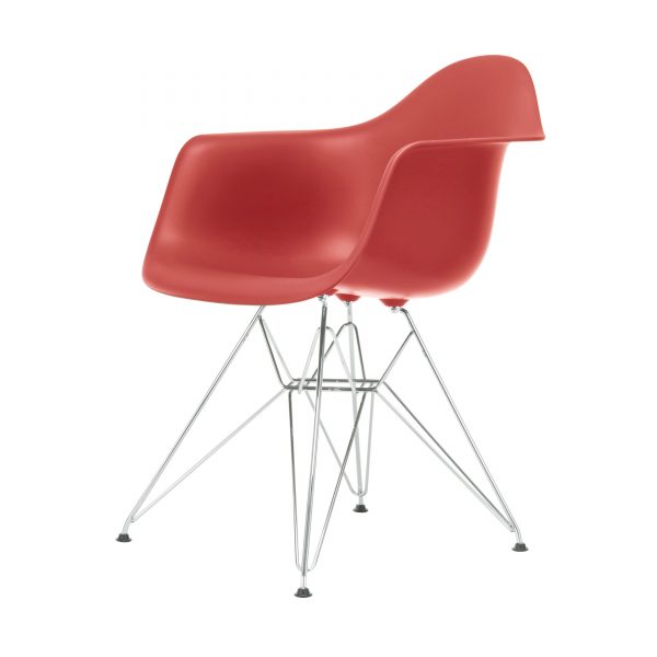Eames Plastic Armchair Stuhl DAR mit Kunststoffgleitern oxidrot-chrom neue Maße Eames Plastic Armchair Stuhl DAR mit Kunststoffgleitern oxidrot-chrom neue Maße
