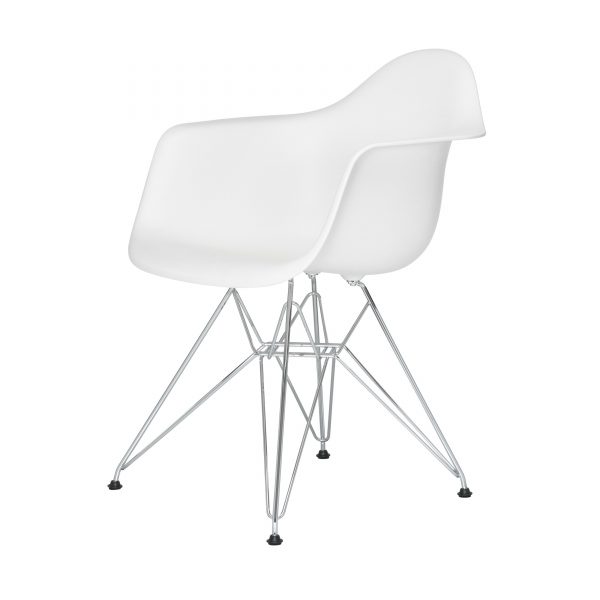 Eames Plastic Armchair Stuhl DAR mit Kunststoffgleitern weiss-chrom neue Maße Eames Plastic Armchair Stuhl DAR mit Kunststoffgleitern weiss-chrom neue Maße