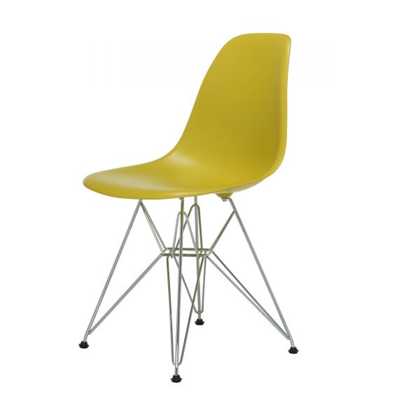 Eames Plastic Side Chair Stuhl DSR mit Filzgleitern senf-chrom neue Maße Eames Plastic Side Chair Stuhl DSR mit Filzgleitern senf-chrom neue Maße