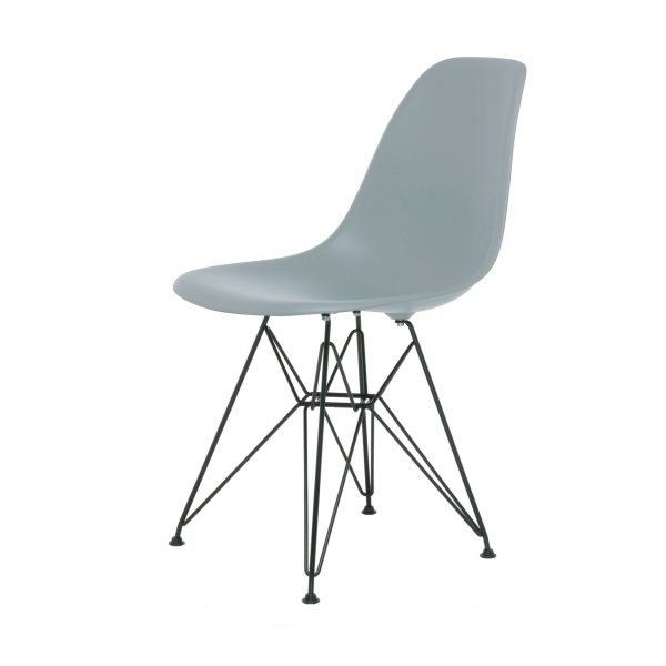 Eames Plastic Side Chair Stuhl DSR mit Kunststoffgleitern eisgrau-schwarz neue Maße Eames Plastic Side Chair Stuhl DSR mit Kunststoffgleitern eisgrau-schwarz neue Maße