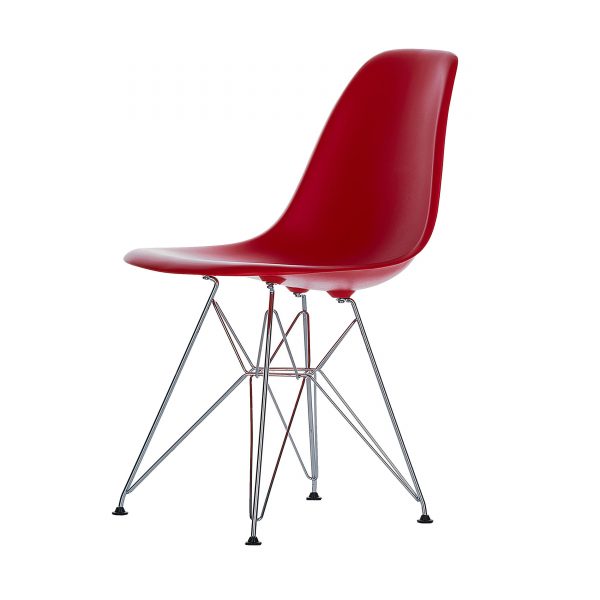 Eames Plastic Side Chair Stuhl DSR mit Kunststoffgleitern oxidrot-chrom neue Maße Eames Plastic Side Chair Stuhl DSR mit Kunststoffgleitern oxidrot-chrom neue Maße