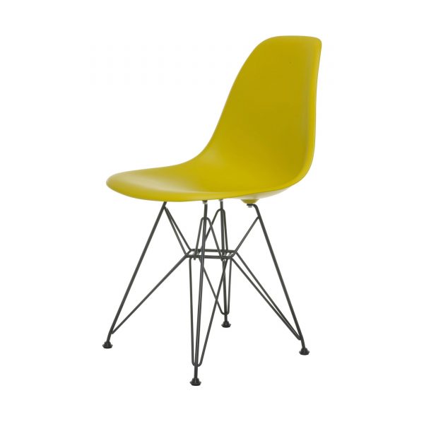 Eames Plastic Side Chair Stuhl DSR mit Kunststoffgleitern senf-schwarz neue Maße Eames Plastic Side Chair Stuhl DSR mit Kunststoffgleitern senf-schwarz neue Maße