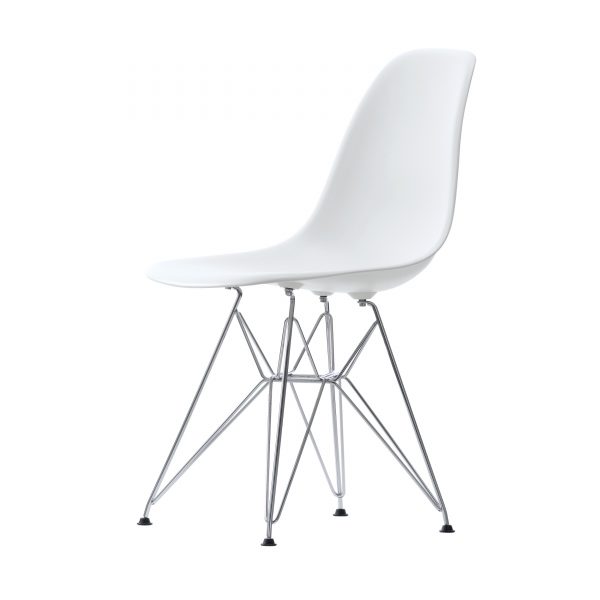 Eames Plastic Side Chair Stuhl DSR mit Kunststoffgleitern weiß-chrom neue Maße Eames Plastic Side Chair Stuhl DSR mit Kunststoffgleitern weiß-chrom neue Maße