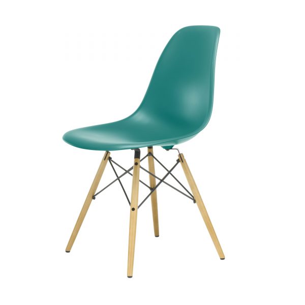 Eames Plastic Side Chair Stuhl DSW mit Kunststoffgleitern ocean-Ahorn neue Maße Eames Plastic Side Chair Stuhl DSW mit Kunststoffgleitern ocean-Ahorn neue Maße