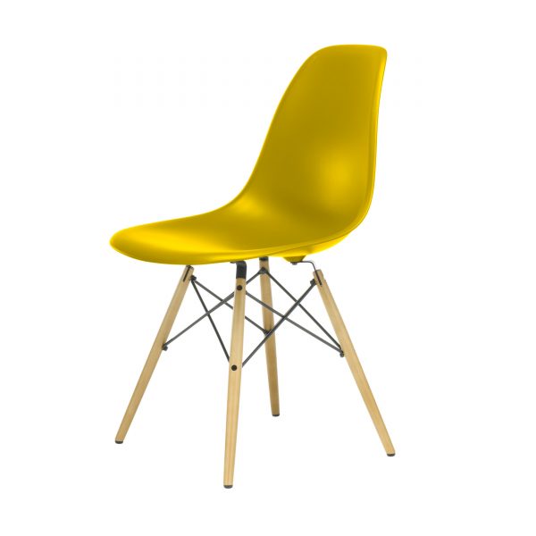Eames Plastic Side Chair Stuhl DSW mit Kunststoffgleitern senf-Ahorn neue Maße Eames Plastic Side Chair Stuhl DSW mit Kunststoffgleitern senf-Ahorn neue Maße